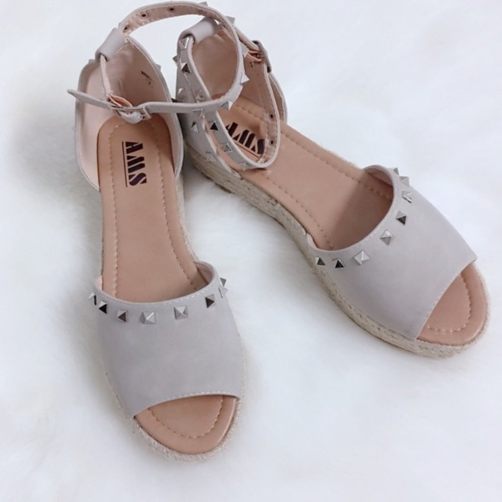 Studded Spike Espadrille Platform Sandals LIGHT GRAY - Picture 10 of 11